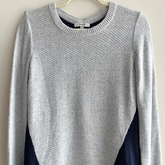 Madewell Two Tone Colorblock Sweater - Gray and Navy Blue, Size Medium - Picture 2 of 16